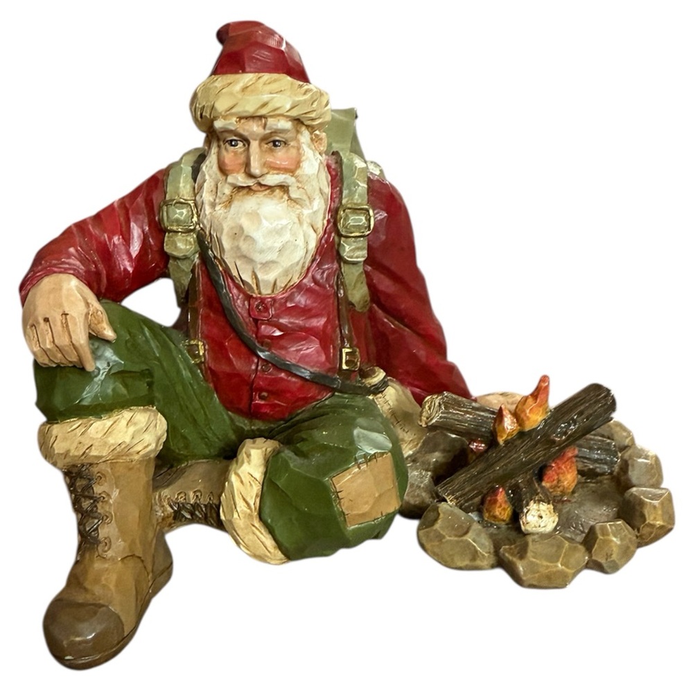 RARE Vintage Santa at Campfire Large Rustic Figurine Midwest Of Cannon Falls